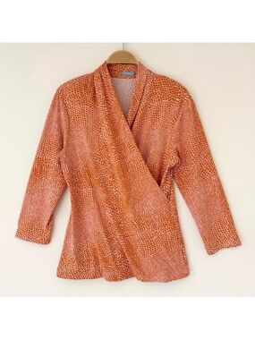 J. McLaughlin Catalina Cloth Vibrant Orange Patterned Faux Wrap Blouse Top Sz M